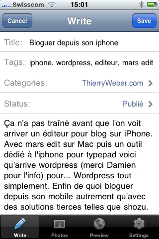 WordPress, application pour iPhone